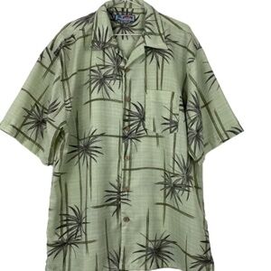 MEN'S Aloha Joe Hawaiian shirt green with bamboo style overall print size large